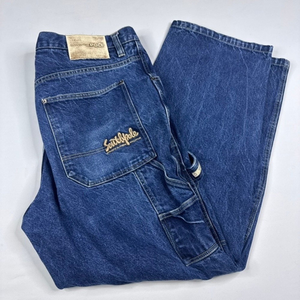 Vintage Southpole Baggy Carpenter Jeans Mens 38 Wide Leg Y2K Embroidered Utility